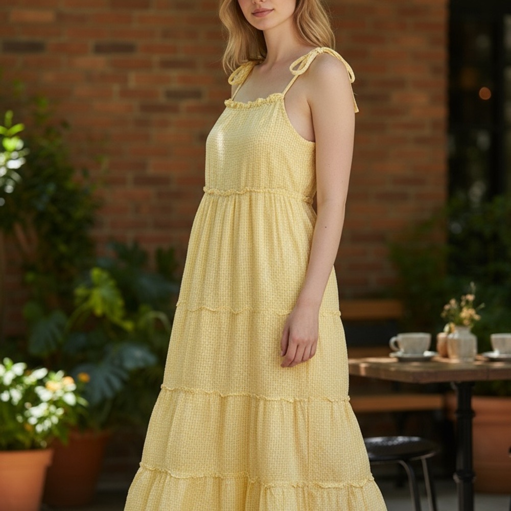 Jessica Simpson Light Yellow Tiered Maxi Dress